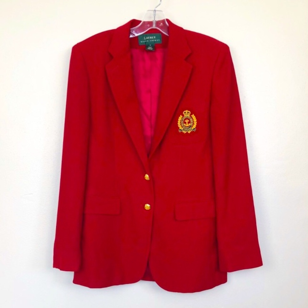 RL Red Wool Embroidered Crest Blazer
